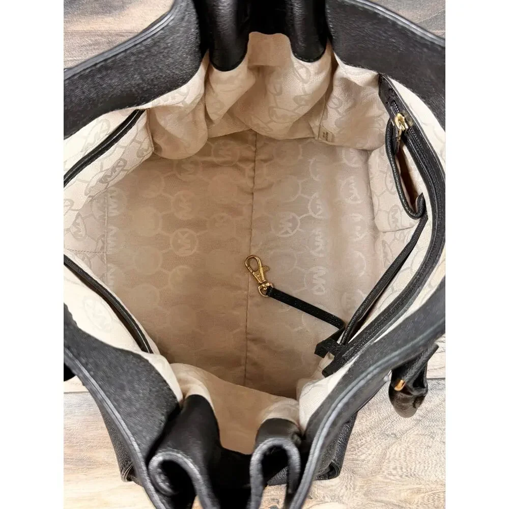 Michael Kors Hamilton Large East West Tote Black Pebbled Leather Gold